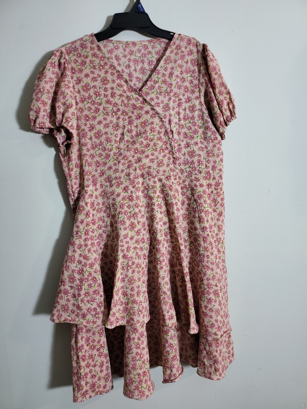 Women's Pink Floral Wrap-style Dress